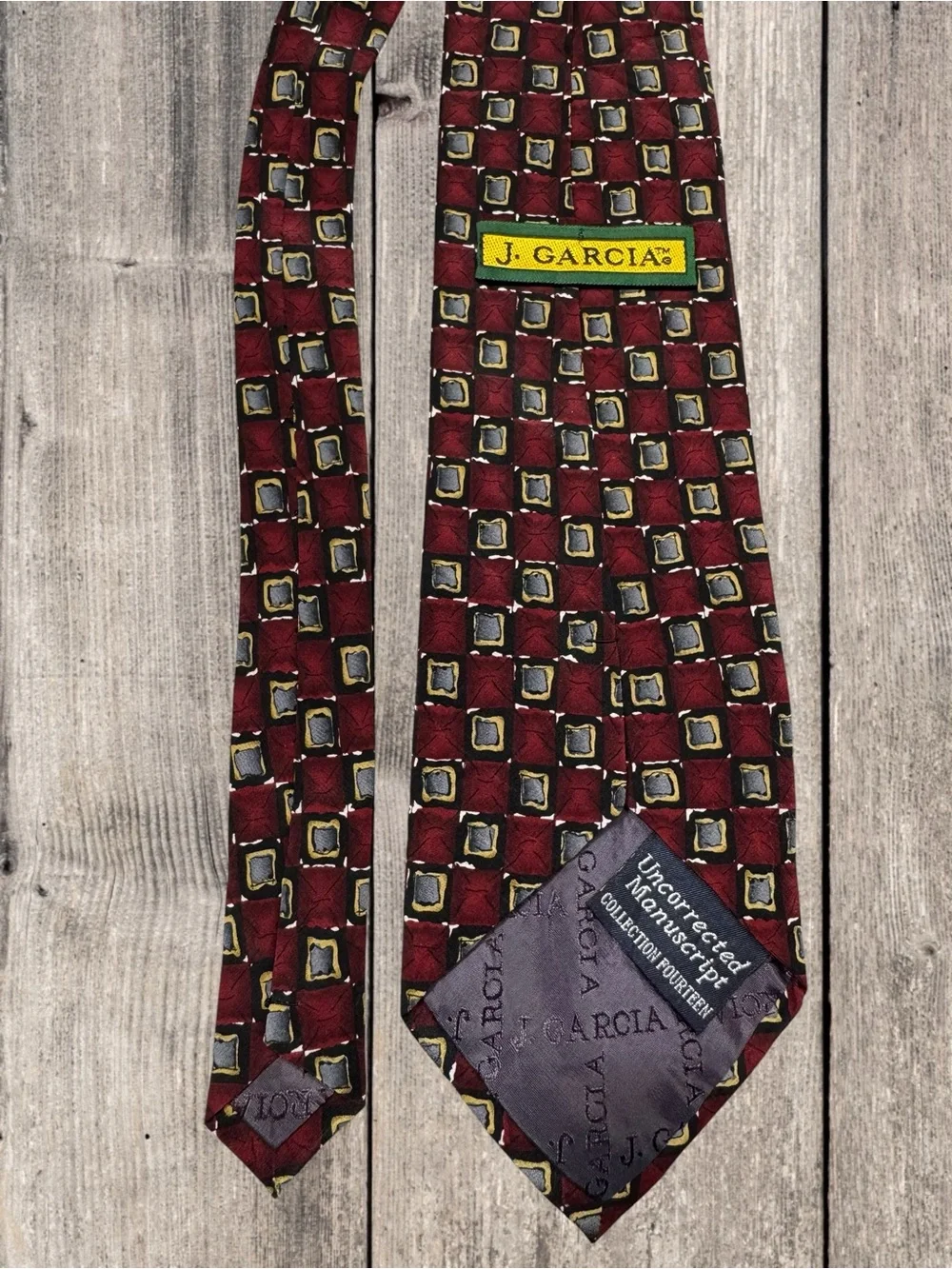 Vintage 1996 J. Garcia Burgundy Geometric 100% Silk Tie